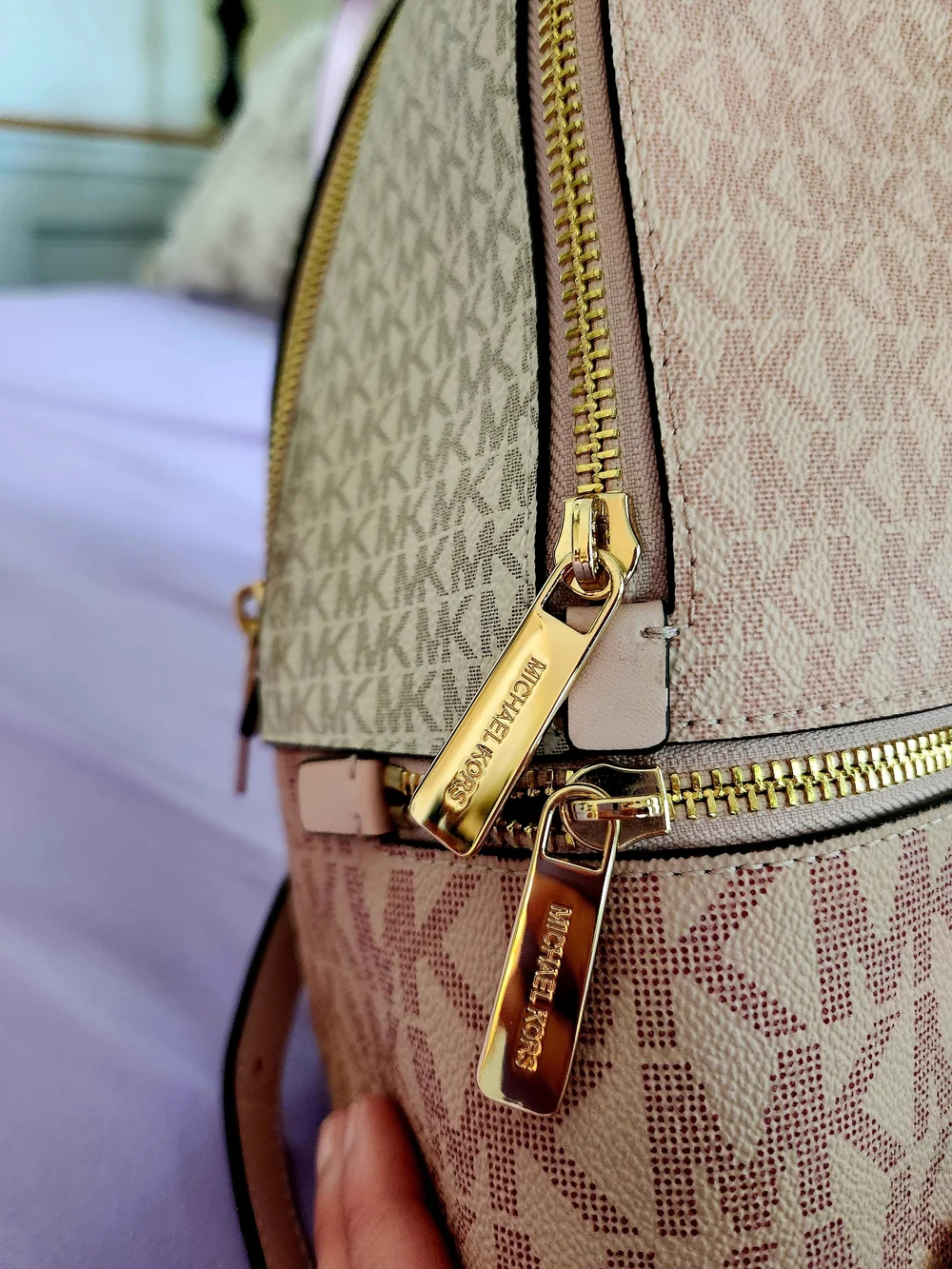 Michael Kors Pink MK Logo Backpack with Gold Hardware